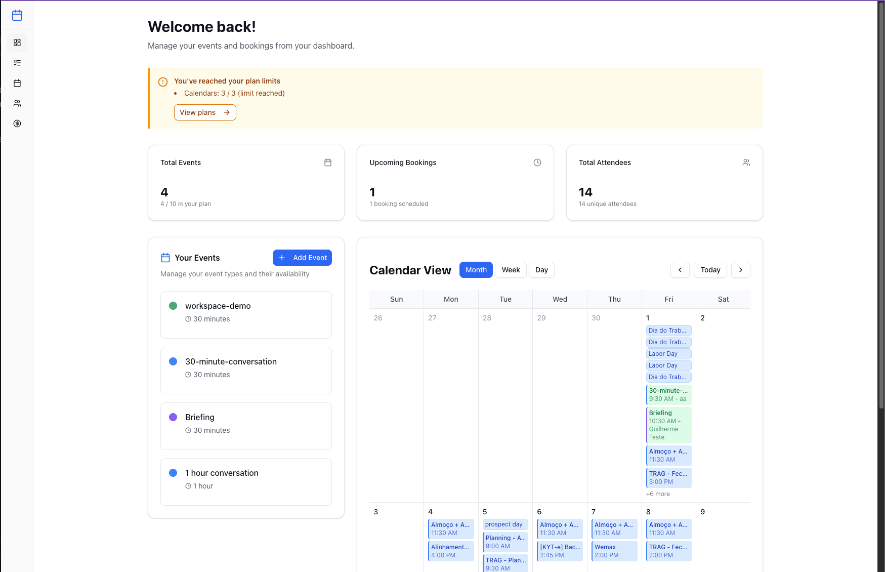 Lupit Calendar dashboard preview